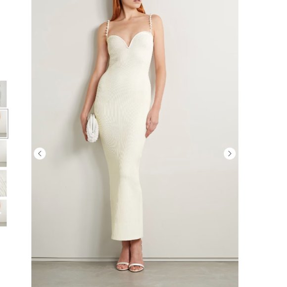 NWT Galvan London Thalia faux pearl-embellished ribbed-knit gown - Picture 1 of 5